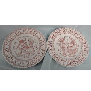 1974 TWO mother & child plates crownford china happy birthday & home (42)